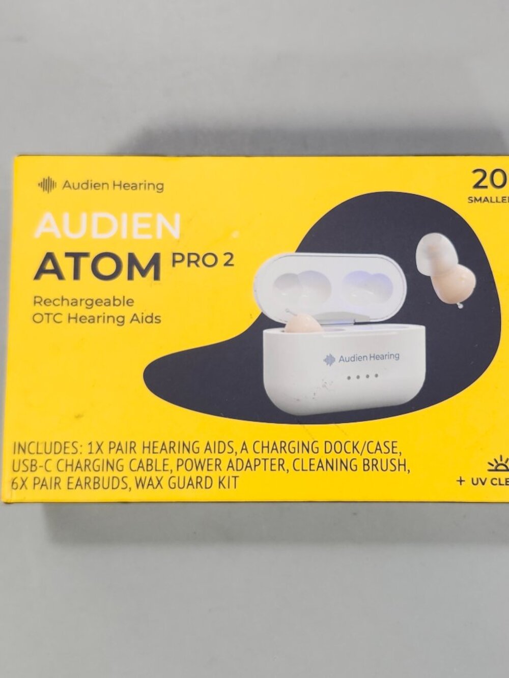 Audien Atom Pro-2 Rechargeable OTC Hearing Aid with UV Sanitizing Case